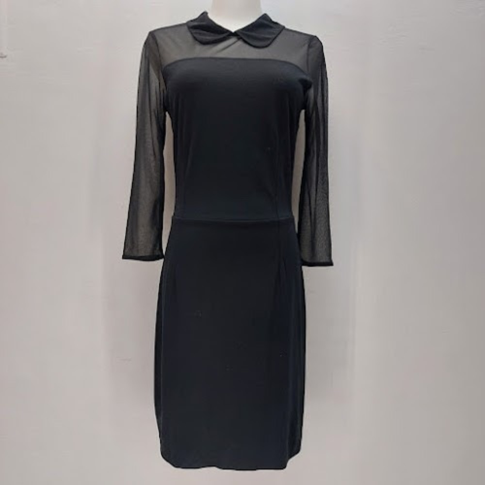 Mango Casual Dress Women's XS Black Sheer Mesh‎ Peter Pan Collar Bodycon Gothic